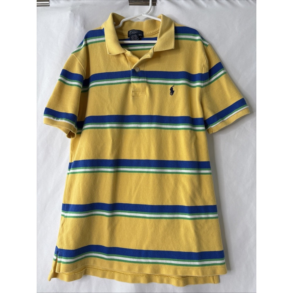 Polo Ralph Lauren Shirt Boys Large 14-16 Striped Short Sleeve Casual Top Yellow